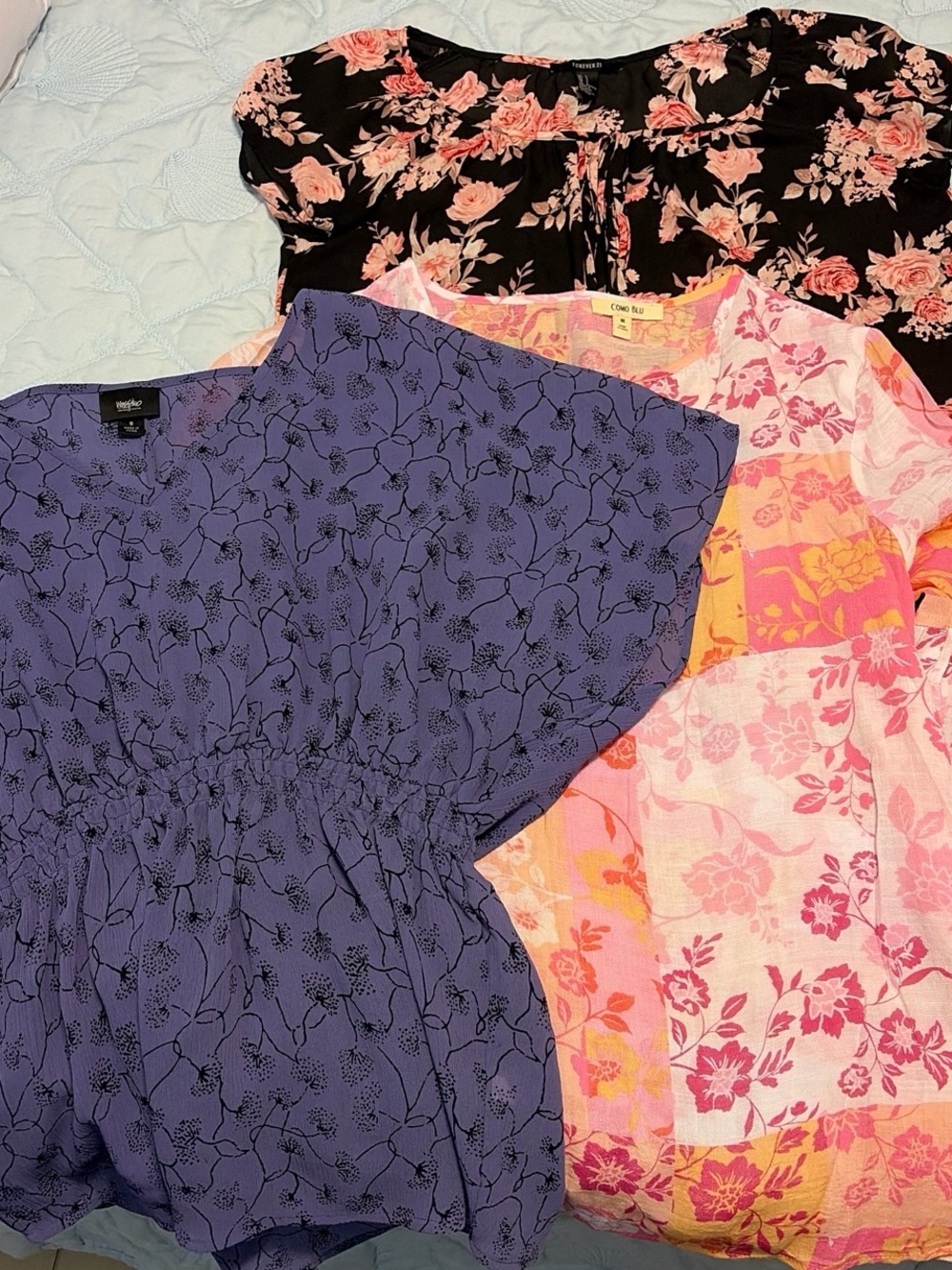 Floral Mixed Top Lot - Black, Lavender & Pink Prints